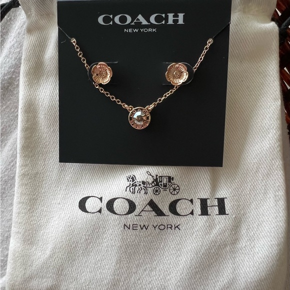 Coach Rose Gold Women's Open Circle Necklace and Tea Rose Stud Earring Set - Picture 3 of 6
